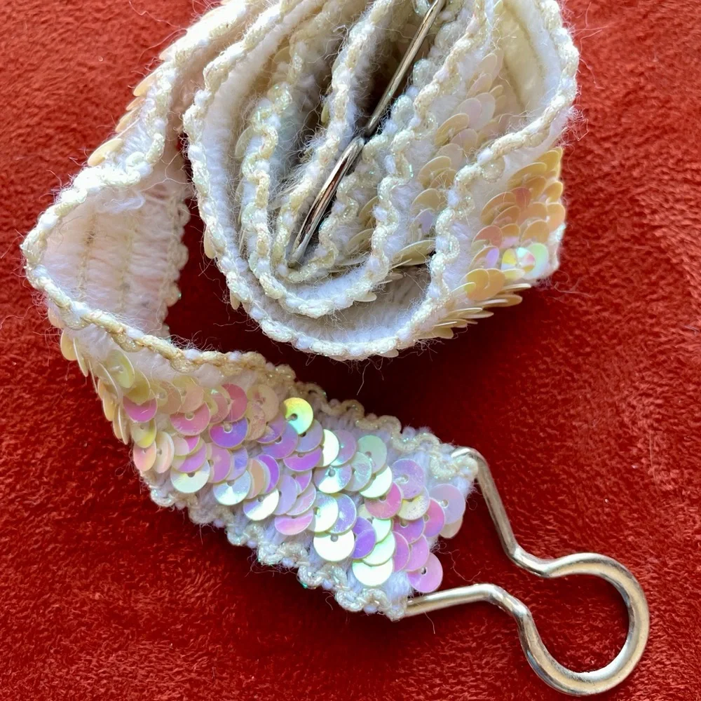 VINTAGE Y2K Girl’s IRIDESCENT Sequin Stretch BELT O/S